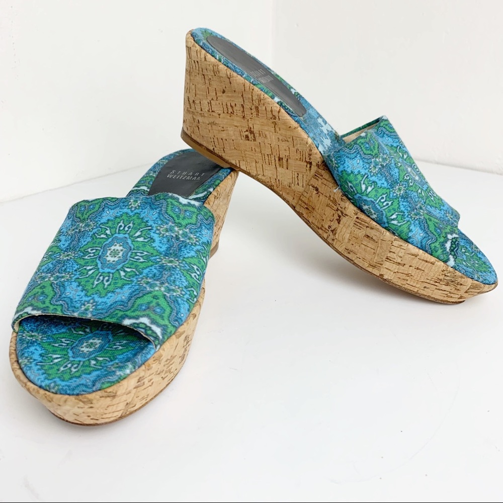 Stuart Weitzman Platform Wedges Patterned Fabric - image 1